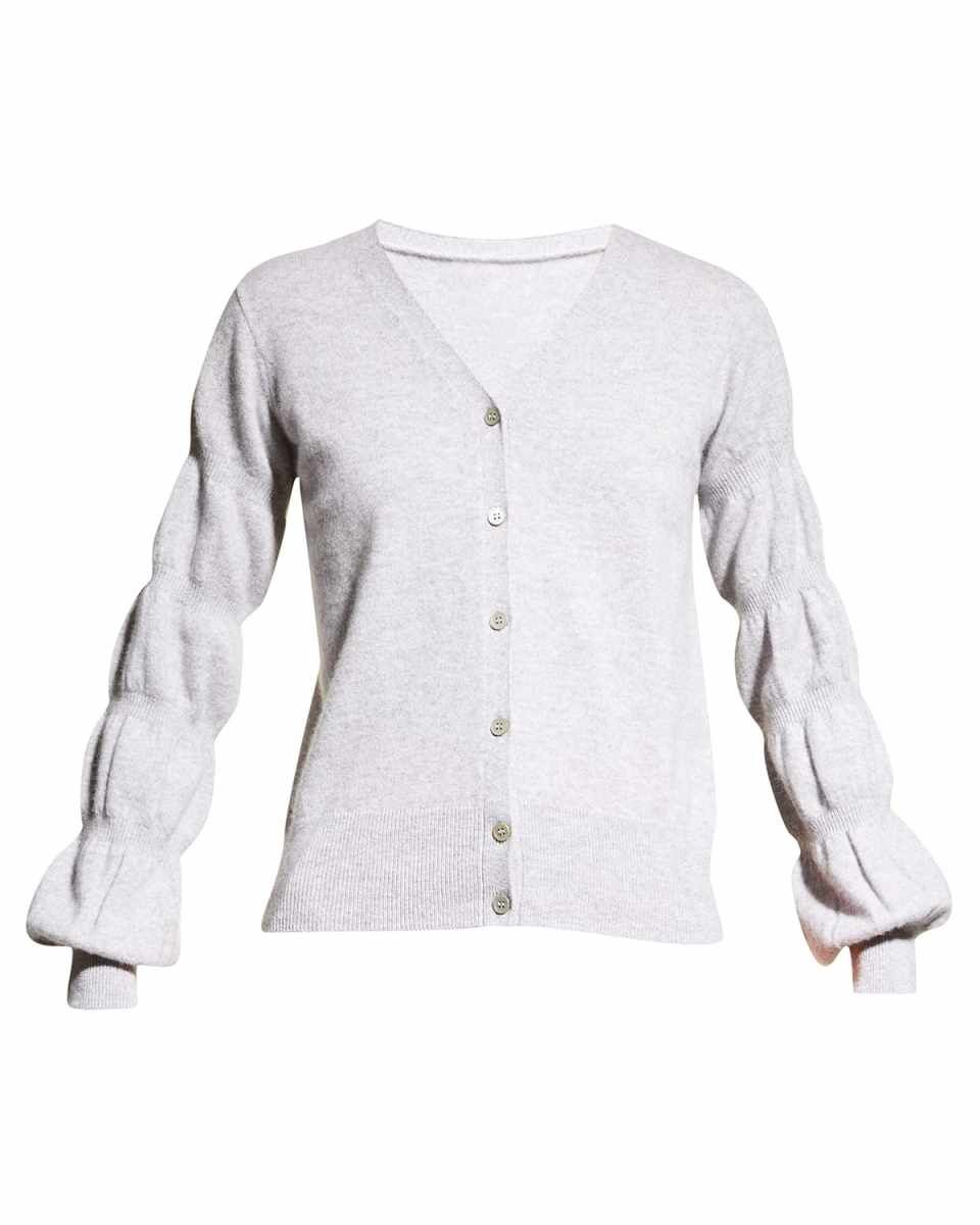 Puff-Sleeve Button-Down Cashmere Cardigan